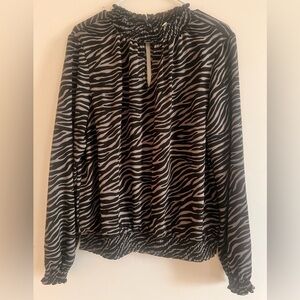 Michael Kors Black and White Long Sleeve Cut Out Blouse